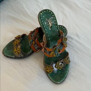 Spring Step Women's Sandals in Green and Tan